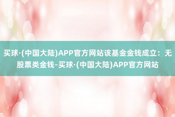 买球·(中国大陆)APP官方网站该基金金钱成立：无股票类金钱-买球·(中国大陆)APP官方网站